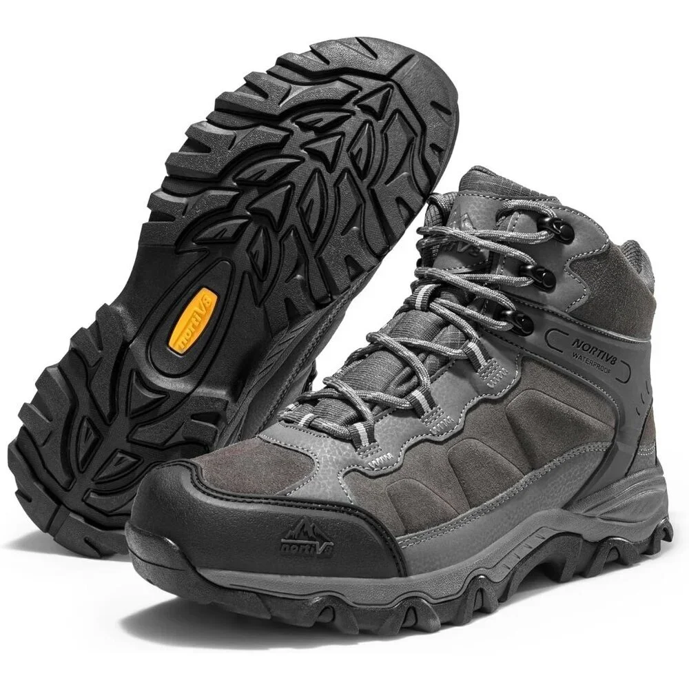 NORTIV 8 Men's Hiking Boots Mid Trekking Mountaineering Shoes Dark Grey